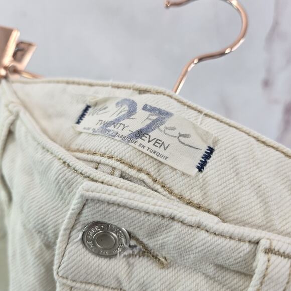 Free People Jeans Womens 27 Cream High Rise Boot Button Fly Distressed Rigid - Picture 3 of 13
